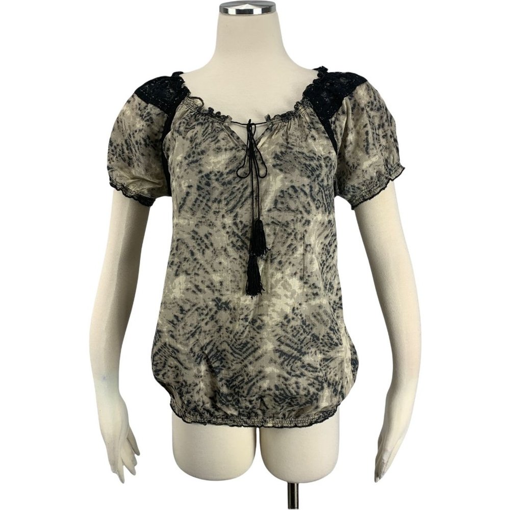 Jessica Simpson Small Blouse San Pablo Tassel Boho Black Lace Party